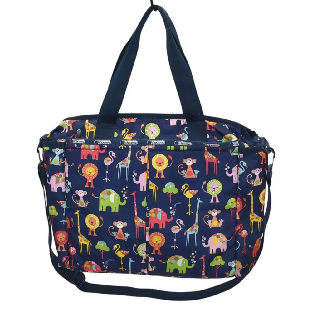 LESPORTSAC Ryan Circus Zoo Animals Baby Diaper Beach Bag Large Mom Tote - Navy